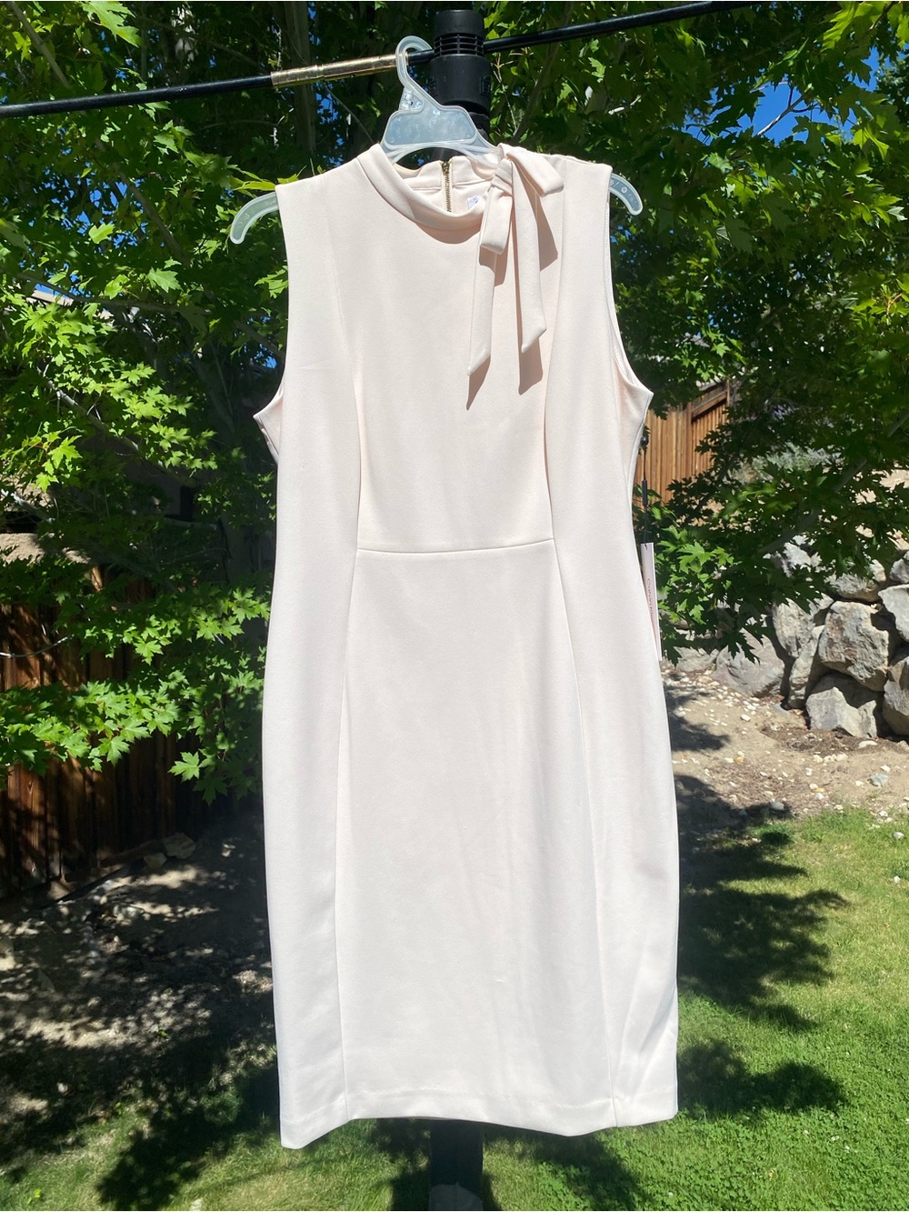Calvin Klein Sleeveless Cream Midi Dress with Neck Tie